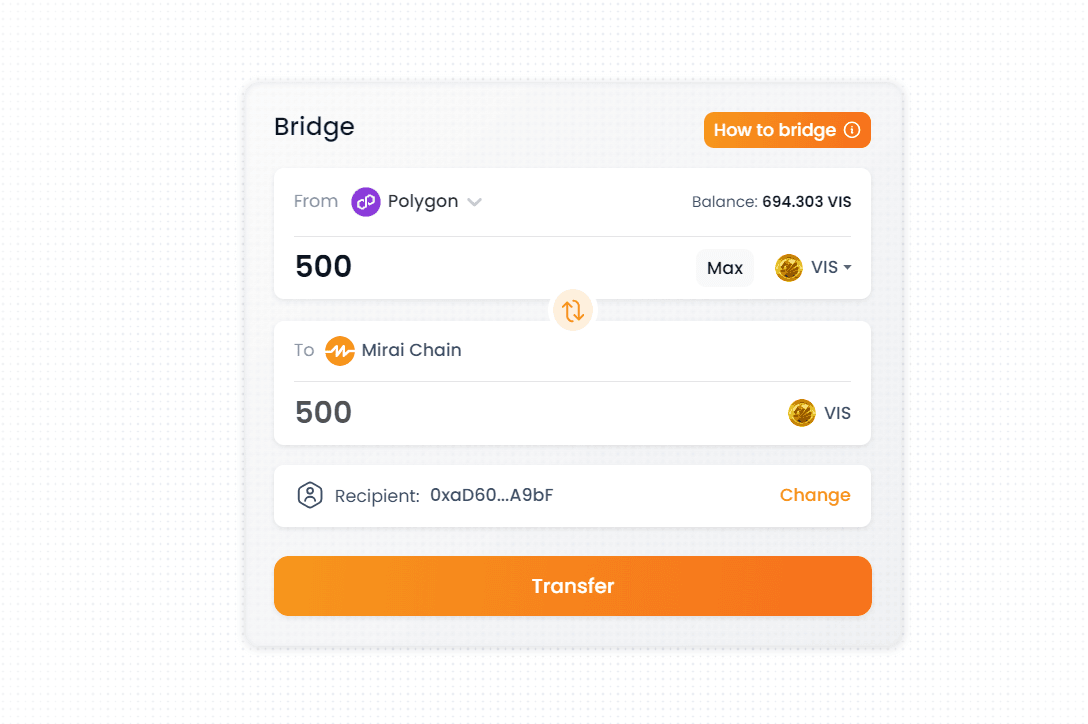 Bridge VIS from Polygon to Mirai Chain (Mirai App)